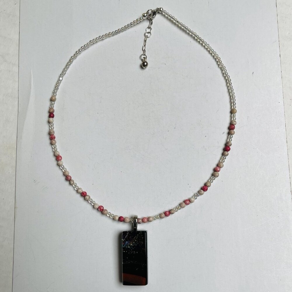 Handmade Necklace Silver Tone Glass Pendant Womens Holiday Gift - Picture 3 of 6